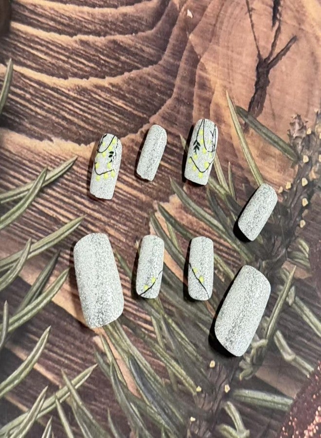 GRITOSE 24pcs Winter Press on Nail Medium Length Square Fake Nails Silvery Glitter Acrylic Artificial Nail with Colored Lights designs Christmas Glue on Nails Full Cover Xmas False Nails for Women Holiday - Image 5
